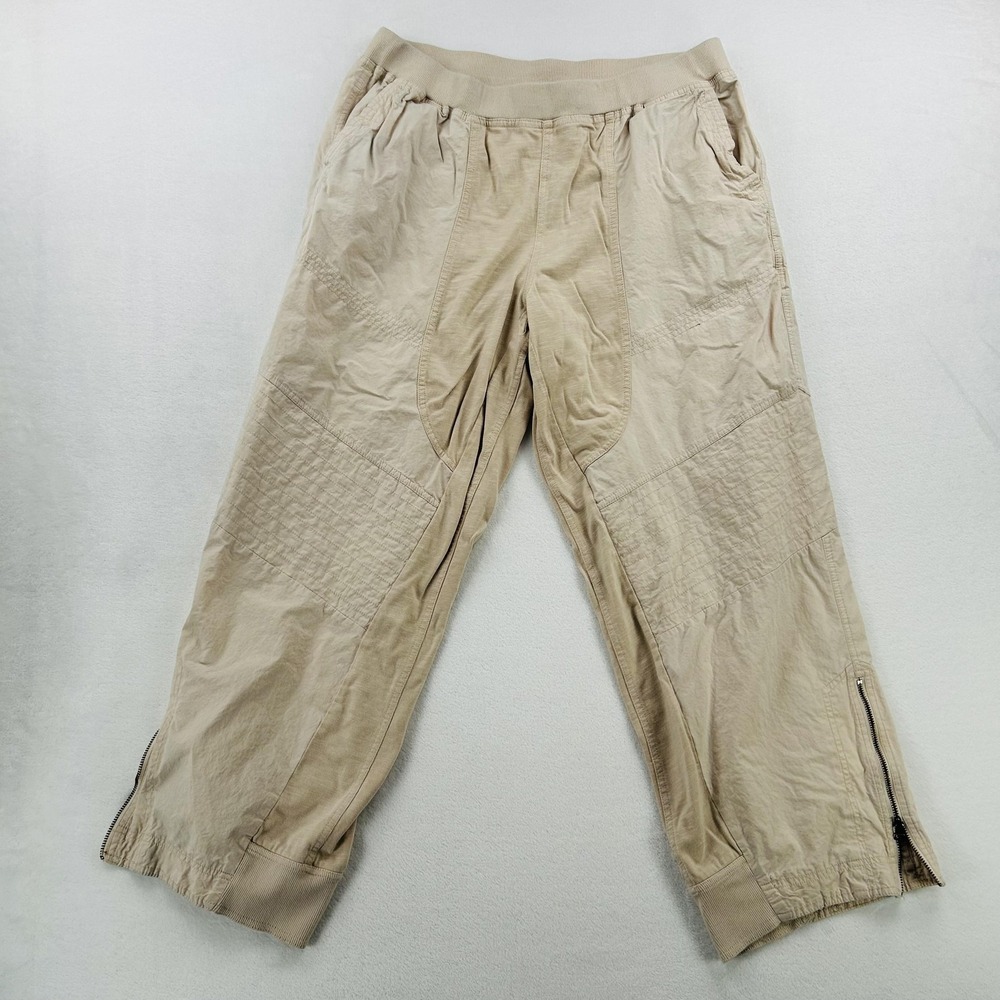 Daily Practice Pants Womens Medium Beige Jogger Elastic Waist Zip Hem Quilted